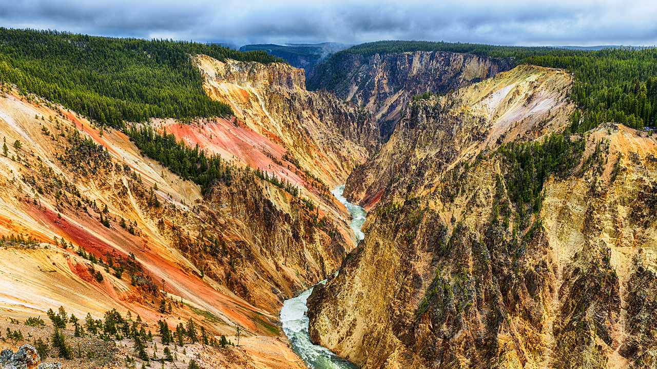 View at a vivid Grand Canyon of the Yellowstone and Yellowstone river seen from Artist Point. Yellowstone National Park, Wyoming, USA; Shutterstock ID 442838848; PO: 4401211287; Job: The Thaw; Client: Ordered by Helen Bishop; Other: x16 stills cleared for use on The Thaw